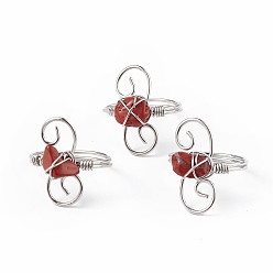 Red Jasper Natural Red Jasper Chips with Vortex Finger Ring, Platinum Brass Wire Wrap Jewelry for Women, Inner Diameter: 18mm