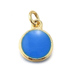 Темно-Голубой Латунь эмаль прелести, с целью перехода в кольце, плоский круглый шарм, стойки покрытие, без кадмия и без свинца, долговечный, золотые, глубокое синее небо, 10x8x2 мм, отверстие : 2.6 мм