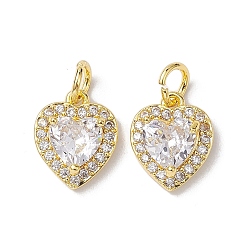 Real 18K Gold Plated Valentine's Day Brass Micro Pave Clear Cubic Zirconia Charms, Heart Charms, Real 18K Gold Plated, 12x9.5x4mm, Hole: 3.4mm