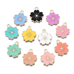 (52) Непрозрачная лаванда Подвески из эмали и сплава, цветок сакуры, золотой свет, разноцветные, 20.5x17.5x1.5 мм, отверстие : 2 мм