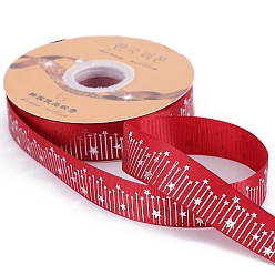 Red 45M Silver Stamping Star Polyester Grosgrain Ribbons, Costume Accessories, Red, 1 inch(25mm), about 49.21 Yards(45m)/Roll