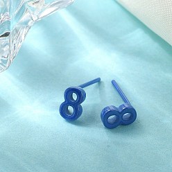 Blue Hypoallergenic Bioceramics Zirconia Ceramic Stud Earrings, Number 8, No Fading and Nickel Free, Blue, 7x4.5mm
