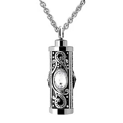 Clear Stainless Steel Pendant Necklaces, Urn Ashes Necklace, Column, Clear, 21.65 inch(55cm)