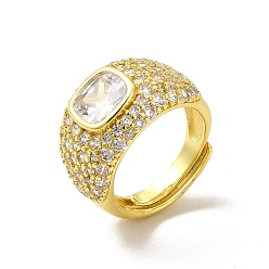 Real 18K Gold Plated Clear Cubic Zirconia Adjustable Ring, Wide Band Ring, Rack Plating Brass Jewelry for Women, Long-Lasting Plated, Cadmium Free & Lead Free, Real 18K Gold Plated, US Size 5 1/4, Inner Diameter: 15.9mm, 4.8~13mm