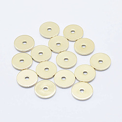 Real 18K Gold Plated Brass Spacer Beads, Long-Lasting Plated, Nickel Free, Real 18K Gold Plated, Flat Round, 10x1mm, Hole: 1.4mm