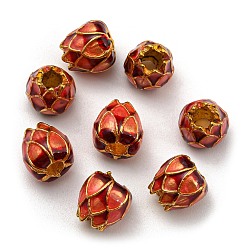 Red Alloy Enamel Beads, Real 24K Gold Plated, Flower, Red, 9x9mm, Hole: 3mm