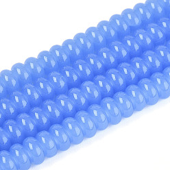 Королевский синий Имитация нефритовые четки стекла, рондель, королевский синий, 6~6.5x3 мм, отверстие : 1 мм, около 103~118 шт / нитка, 14.57~14.96 дюйм (37~38 см)