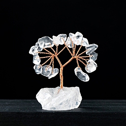 Quartz Crystal Natural Quartz Crystal Chips Tree Decorations, Gemstone Base with Copper Wire Feng Shui Energy Stone Gift for Home Office Desktop Decoration, 5.5~7.5x3.5~5.5cm