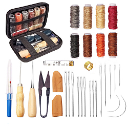 Mixed Color Sewing Tool Sets, including Stainless Steel Scissor, Polyester Thread, Needle Threaders, Iron Thimble, Tape Measure, Sewing Seam Rippers, Head Pins, Safety Pin, Zipper Storage Bag, Mixed Color, 140x150x125mm