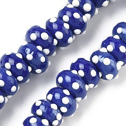 Темно-Синий Бусины из непрозрачной стеклянной эмали, окрашенные аэрозольной краской, шероховатая рондель в горошек, темно-синий, 10~12x5~6 мм, отверстие : 3~4 мм