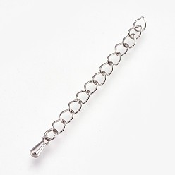 Stainless Steel Color 304 Stainless Steel Chain Extender, teardrop, Stainless Steel Color, 56x4mm, Drop: 8x3mm