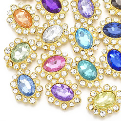 Mixed Color Alloy Acrylic Rhinestone Cabochons, with Rhinestone, Faceted, Oval, Golden, Mixed Color, 24x18x5~5.5mm