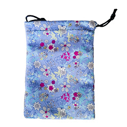 Cornflower Blue Lint Packing Pouches Drawstring Bags, Birthday Gift Storage Bags, Rectangle with Flower Pattern, Cornflower Blue, 18x13cm