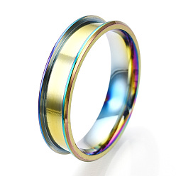 Rainbow Color 201 рифленое кольцо из нержавеющей стали для женщин, Радуга цветов, внутренний диаметр: 21 мм, широк: 6 мм