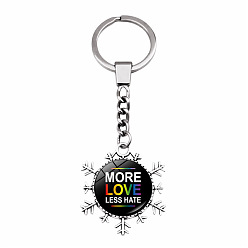 Word Rainbow Theme Word More Love Less Hate Glass Cabochons Keychain, Alloy Snowflake Pendant Keychain, Word, Cabochons: 2.5cm
