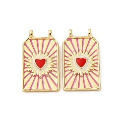 Настоящее золото 18K Латунь эмаль подвески, прямоугольник в форме сердца, стойки покрытие, без свинца и без кадмия, долговечный, реальный 18 k позолоченный, 25x14x3 мм, отверстие : 1.8 мм