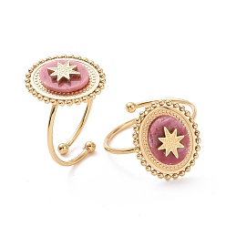 Rhodonite Natural Rhodonite Oval with Star Open Cuff Ring, Real 24K Gold Plated 304 Stainless Steel Jewelry for Women, US Size 7 3/4(17.9mm)