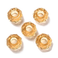 Or Résine transparente perles européennes, Perles avec un grand trou   , facette, rondelle, or, 13.5x8mm, Trou: 5.5mm