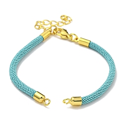 Turquoise Nylon Cords Bracelet Makings Fit for Connector Charms, with Brass Findings and 304 Stainless Steel Lobster Claw Clasps, Long-Lasting Plated, Turquoise, 6-1/2~6-3/4 inch(16.5~17cm), Hole: 1.8mm