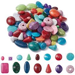 Mixed Color 75Pcs 15 Styles Crackle Opaque Acrylic Beads, Imitation Turquoise, Mixed Shape, Mixed Color, 10~29x10~24x5.5~11mm, Hole: 1.8~6mm, 5pcs/style