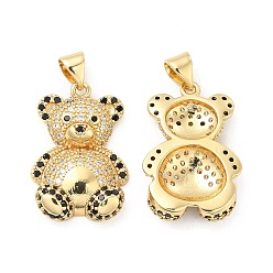 Clear Brass Micro Pave Cubic Zirconia Pendants, Bear Charm, Golden, Clear, 23.5x15x5mm, Hole: 4.5x3.5mm