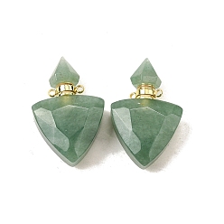 Зеленый Авантюрин Подвески для флаконов с натуральным зеленым авантюрином, с 304 фурнитурой из нержавеющей стали, граненые, треугольник прелести, золотые, 39~40x25x11~12 мм, отверстие : 1.9 мм
