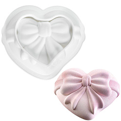 White Food Grade Heart with Bowknot Mousse Cake Silicone Molds, Bake Tools, White, 165x175x60mm