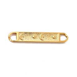 Real 18K Gold Plated Ion Plating(IP) 304 Stainless Steel Connector Charms, Rectangle Links with Moon & Star, Real 18K Gold Plated, 7x42x3mm, Hole: 4x5mm