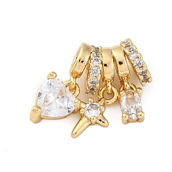 Настоящее золото 18K Латунные микро проложить кубического циркония подвески, без кадмия, без никеля и без свинца, плоско-круглые, реальный 18 k позолоченный, 17x16x7 мм, отверстие : 3 мм