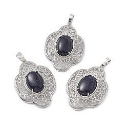 Синий Драгоценный Камень Синтетический синий авантюрин подвески, , латунная фурнитура с платиновым покрытием, 44x32x10 мм, отверстие : 8x5 мм