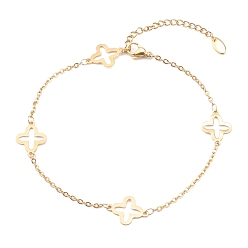 Golden 304 Stainless Steel Clover Link Anklets, with Cable Chains, Golden, 9-7/8 inch(25cm)