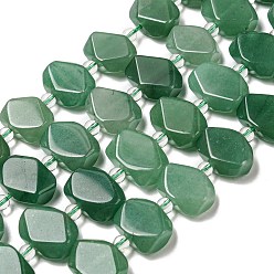 Green Aventurine Natural Green Aventurine Beads Strands, with Seed Beads, Faceted Rectangle, 12~14.5x16~18x5~7mm, Hole: 1.2mm, about 23pcs/strand, 14.84 inch(37.7cm)