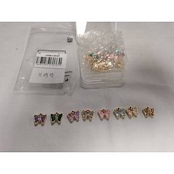 (52) Непрозрачная лаванда 32шт 8 цветной сплав подвески со стразами, бабочки прелести, золотые, разноцветные, 15x17x4 мм, отверстие : 1.8 мм, 4 шт / цвет