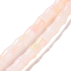 Light Khaki Glass Beads Strands, Bamboo Stick Shape, Light Khaki, 11.5~12x8~8.5mm, Hole: 1.1mm, about 30Pcs/strand, 14.17 inch(36cm)