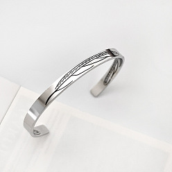 Лист 304 из нержавеющей стали Манжета браслеты для мужчин, цвет нержавеющей стали, лист, 6.69~8.27 дюйм (17~21 см)