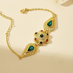 Золотой Браслеты из винтажной и богемной латуни с кубическими циркониями для женщин, цветок и слезинка, золотые, 7.09 дюйм (18 см)