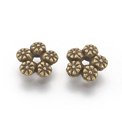Antique Bronze Tibetan Style Alloy Spacer Beads, Flower, Antique Bronze, 7x7x2mm, Hole: 1mm