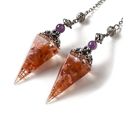 Красный Агат Большие подвески с маятником из натурального сердолика, cmолой, кристалл аметиста и кварца, шестиугольный конус, 300 мм, отверстие : 1.5 мм