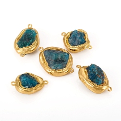 Apatite Raw Rough Natural Apatite Links, with Golden Plated Edge Brass Findings, Nuggets, 28~45x18~23x10~14mm, Hole: 1.6~1.8mm