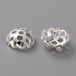 925 Sterling Silver Plated Brass Fancy Bead Caps, Long-Lasting Plated, Multi-Petal Flower, 925 Sterling Silver Plated, 6.5x2.5mm, Hole: 1.2mm