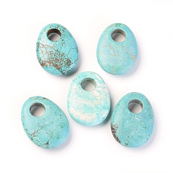 Turquoise Natural Howlite Pendants, Dyed, Teardrop, Turquoise, 40x30x10mm, Hole: 10mm