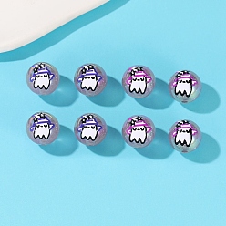 Thistle Transparent Glass Beads, with Enamel Ghost Pattern, Round, for Halloween, Thistle, 16mm, Hole: 2mm