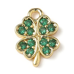 Настоящее золото 18K Латунные микро проложить кубического циркония прелести, клевер, стойки покрытие, долговечный, без кадмия и без свинца, реальный 18 k позолоченный, 11x8x1.5 мм, отверстие : 1.2 мм