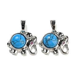 Synthetic Turquoise Synthetic Turquoise Pendants, Rack Plating Brass Elephant Charms, Platinum, Cadmium Free & Lead Free, 26mm, Elephant: 18x21x8mm, Hole: 8x5mm