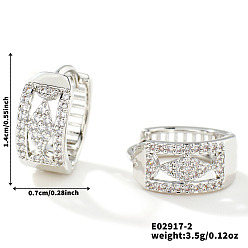 Серебро Блестящие полые геометрические латунные серьги-кольца со стразами модная бижутерия, серебряные, 14x7 мм