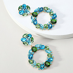 Cyan Exaggerated Fashion Crystal Alloy Round Earrings with Unique Design Sense, Cyan, 1mm