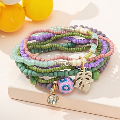 Зеленый Этнический богемный комплект браслетов ручной работы из бисера для женщин - модное и стильное украшение, зелёные, 6-1/4 дюйм (16 см)