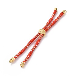 Red Nylon Cord Silder Bracelets, for Connector Charm Bracelet Making, with Rack Plating Golden Brass Findings, Long-Lasting Plated, Cadmium Free & Lead Free, Red, 8-5/8~9-1/8x1/8 inch(22~23x0.3cm), Hole: 2mm