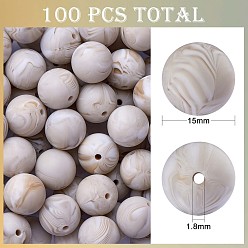 Silver 100Pcs Silicone Beads Round Rubber Bead 15MM Loose Spacer Beads for DIY Supplies Jewelry Keychain Making, Silver, 15mm