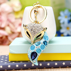 Colorful diamond fox sky blue Sparkling Diamond Fox Car Keychain Women's Bag Charm Metal Keyring Gift